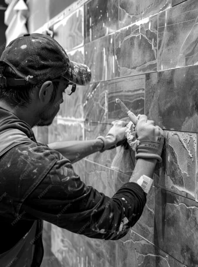 石のタイル施工