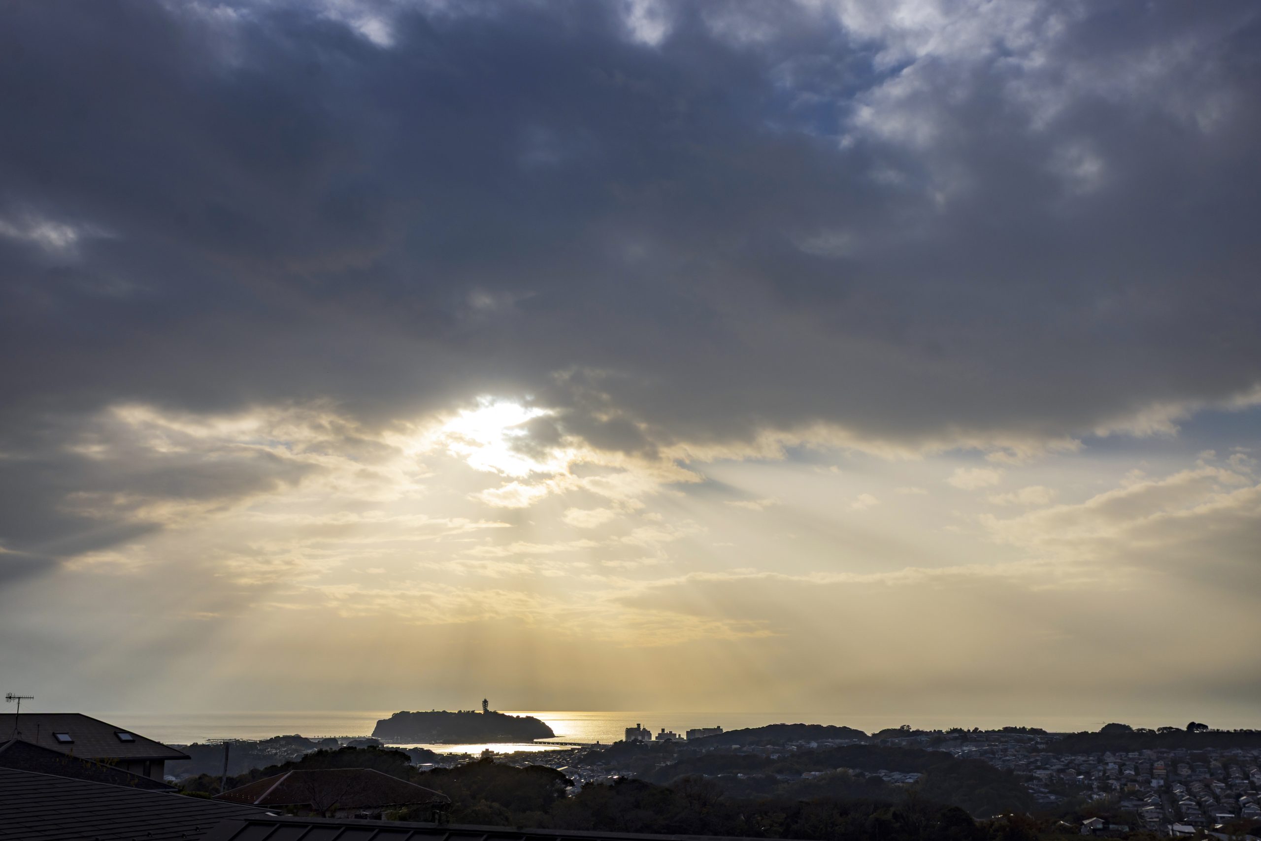 屋上から望む鎌倉山の朝